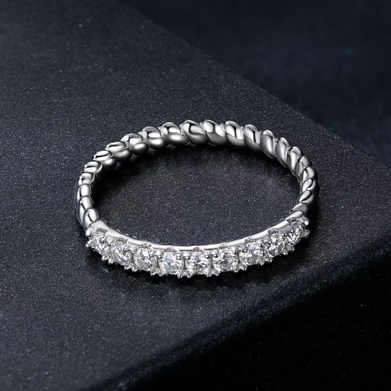 (afbeelding voor) PANDORA-stijl Moissanite Textured Ring (Eén Certificaat) - MSR052 - Bekijken 3