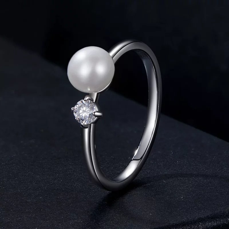 (afbeelding voor) PANDORA Stijl Natuurlijke parel moissanite ring (met één certificaat) - MSR053 - Bekijken 2