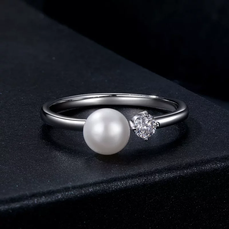 (afbeelding voor) PANDORA Stijl Natuurlijke parel moissanite ring (met één certificaat) - MSR053 - Bekijken 3