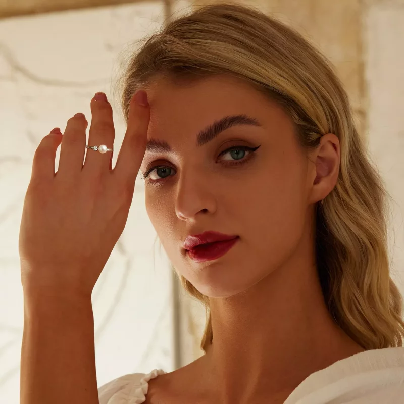 (afbeelding voor) PANDORA Stijl Natuurlijke parel moissanite ring (met één certificaat) - MSR053 - Bekijken 6