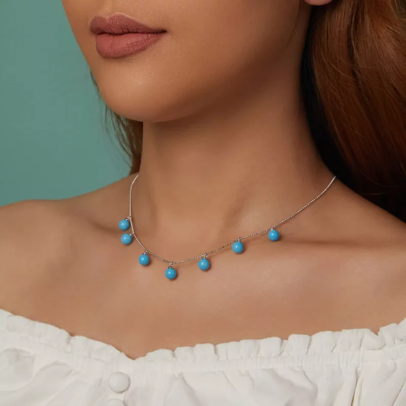 (afbeelding voor) PANDORA Stijl Blauwe turquoise sleutelbeen ketting - BSN405 - Bekijken 3