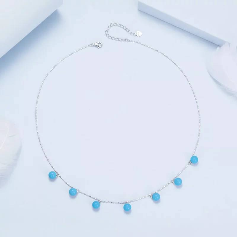 (afbeelding voor) PANDORA Stijl Blauwe turquoise sleutelbeen ketting - BSN405 - Bekijken 4
