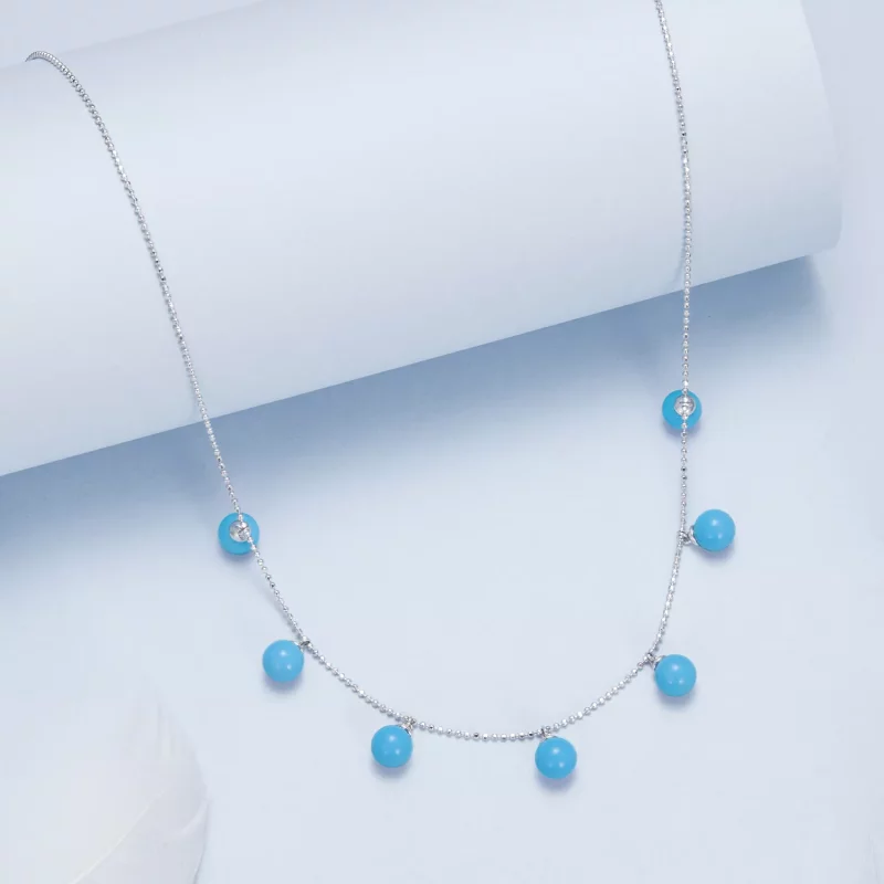 (afbeelding voor) PANDORA Stijl Blauwe turquoise sleutelbeen ketting - BSN405 - Bekijken 5