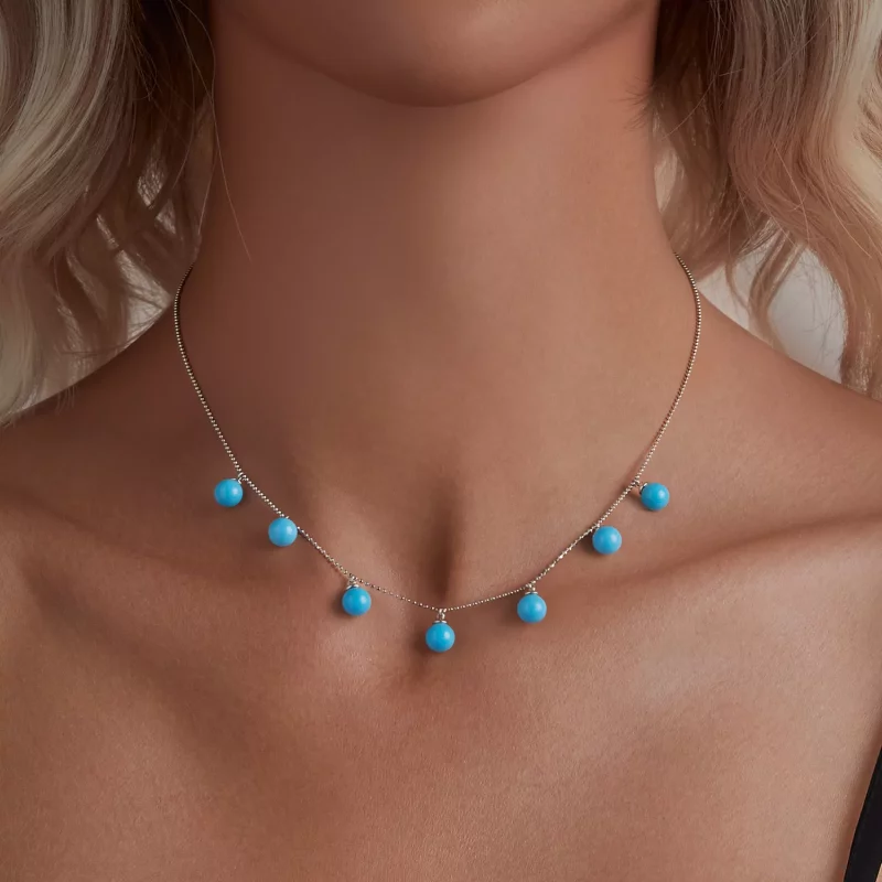 (afbeelding voor) PANDORA Stijl Blauwe turquoise sleutelbeen ketting - BSN405 - Bekijken 6