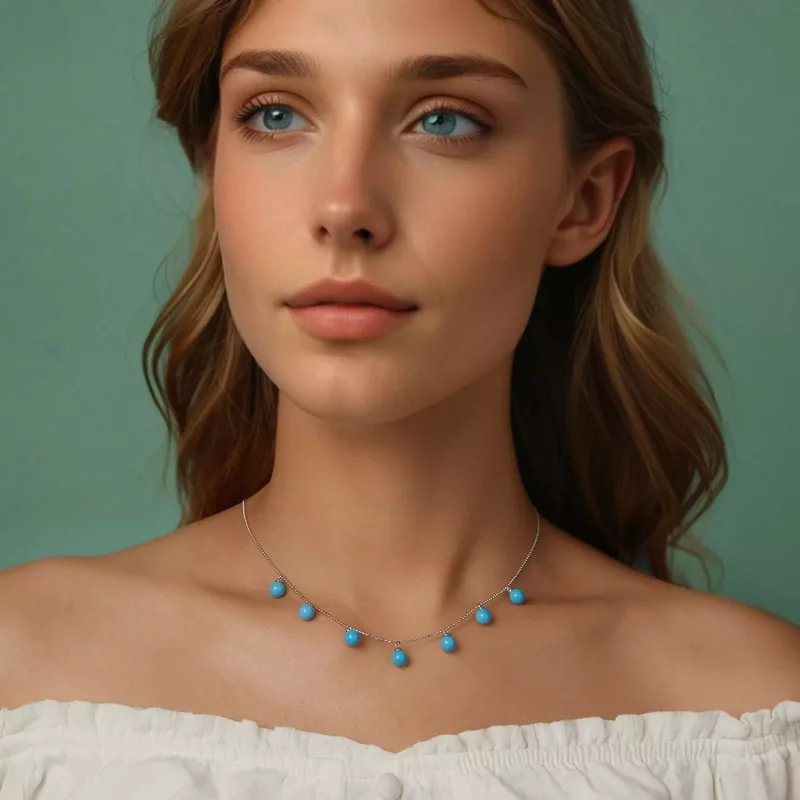 (afbeelding voor) PANDORA Stijl Blauwe turquoise sleutelbeen ketting - BSN405 - Bekijken 8