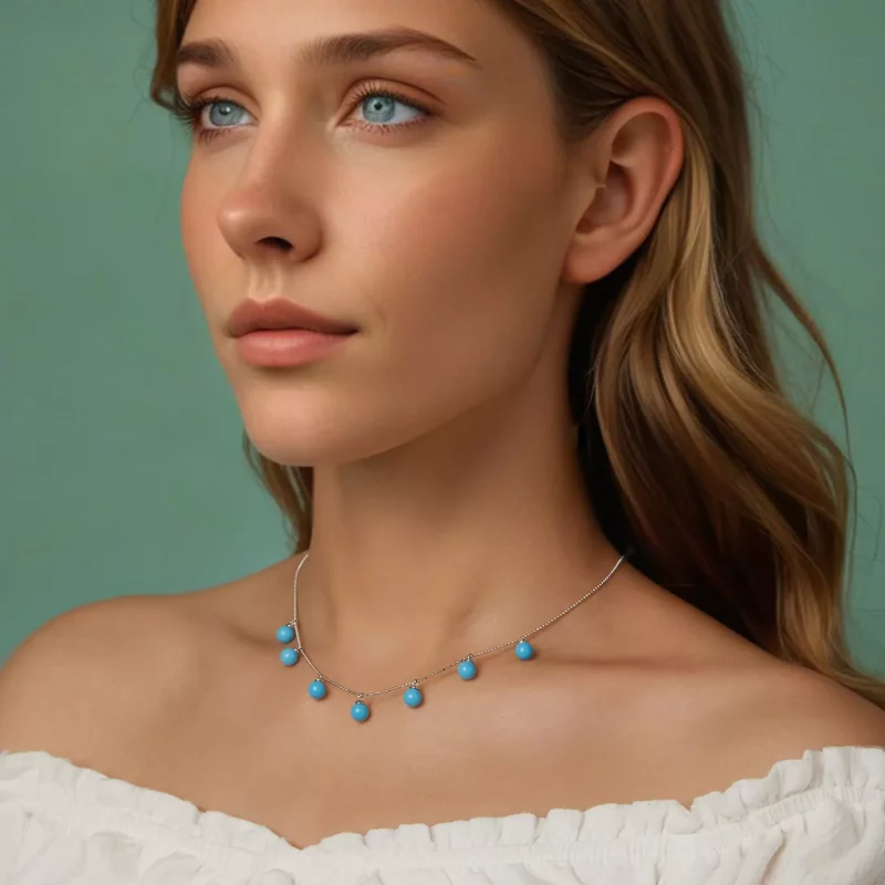 (afbeelding voor) PANDORA Stijl Blauwe turquoise sleutelbeen ketting - BSN405 - Bekijken 9