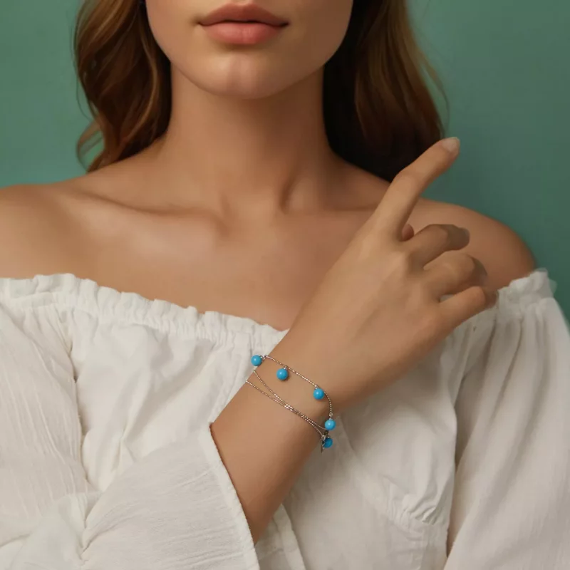 (afbeelding voor) PANDORA Stijl Blauwe turquoise sleutelbeen ketting - BSN405 - Bekijken 10