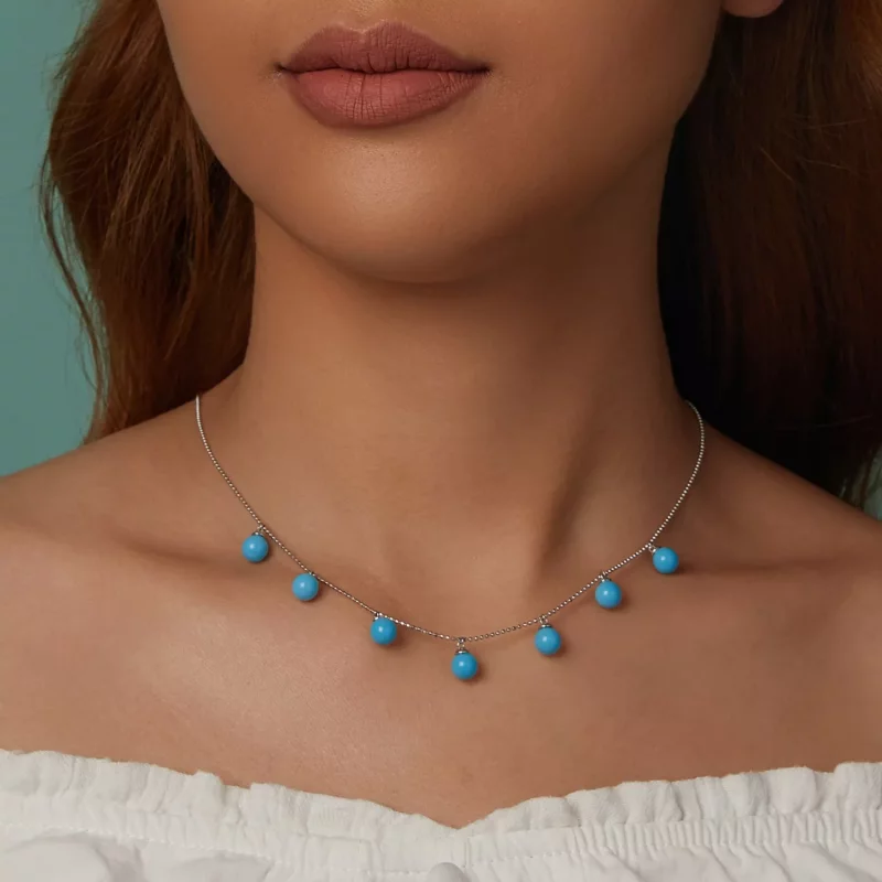 (afbeelding voor) PANDORA Stijl Blauwe turquoise sleutelbeen ketting - BSN405 - Bekijken 11