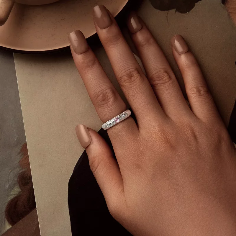 (afbeelding voor) PANDORA-stijl getextureerde brede ring - BSR604 - Bekijken 6