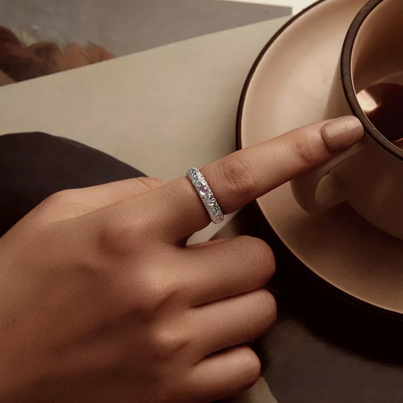 (afbeelding voor) PANDORA-stijl getextureerde brede ring - BSR604 - Bekijken 7