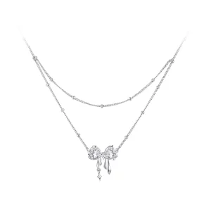 PANDORA Stijl Glanzende Strik Halsketting - BSN398 (afbeelding voor) PANDORA Stijl Glanzende Strik Halsketting - BSN398