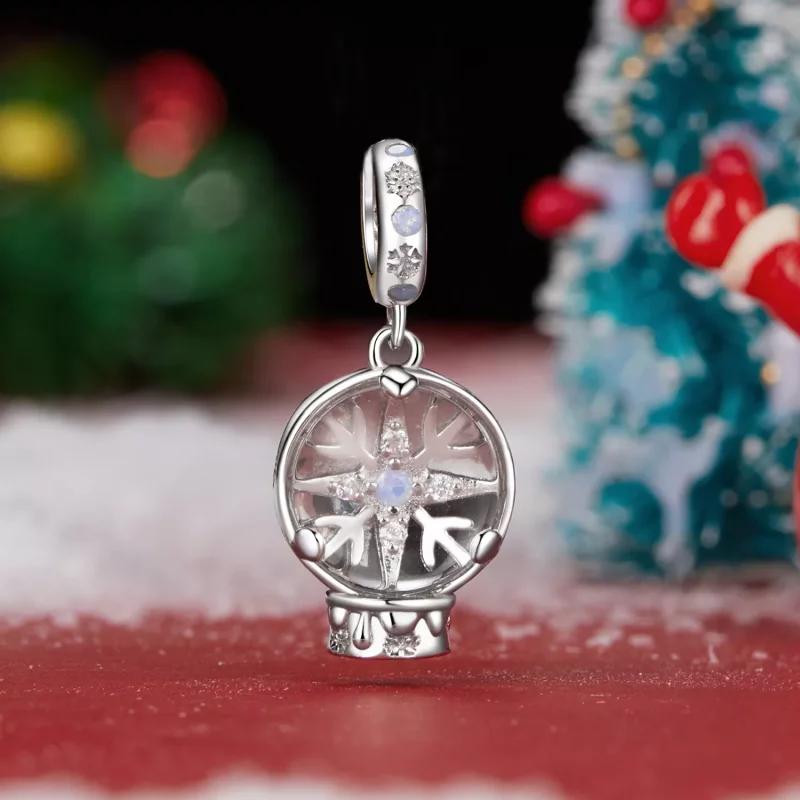 (afbeelding voor) PANDORA-stijl kerst sneeuwvlok kristallen bol hanger - SCC2917 - Bekijken 2