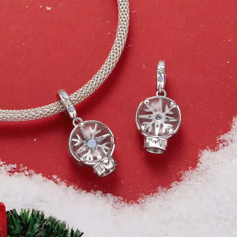 (afbeelding voor) PANDORA-stijl kerst sneeuwvlok kristallen bol hanger - SCC2917 - Bekijken 4