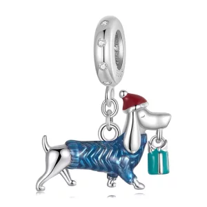 PANDORA-stijl kerst-teckelhanger - BSC1069 (afbeelding voor) PANDORA-stijl kerst-teckelhanger - BSC1069