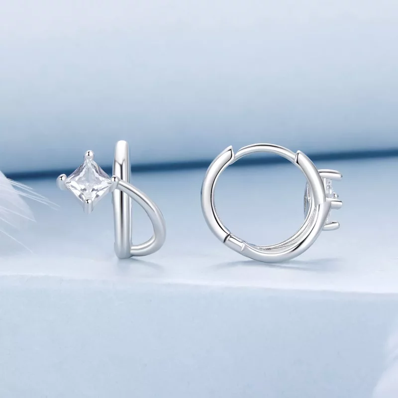 (afbeelding voor) PANDORA Stijl Vierkante zirkonium dubbellaagse oorclips - BSE1052 - Bekijken 2