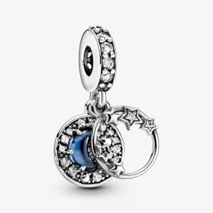 Pandora Blue Night Sky Crescent Moon & Stars Dangle Charm - 799216C01 (afbeelding voor) Pandora Blue Night Sky Crescent Moon & Stars Dangle Charm - 799216C01