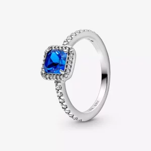 Pandora Blue Square Sparkle Halo Ring - 198863C02 (afbeelding voor) Pandora Blue Square Sparkle Halo Ring - 198863C02