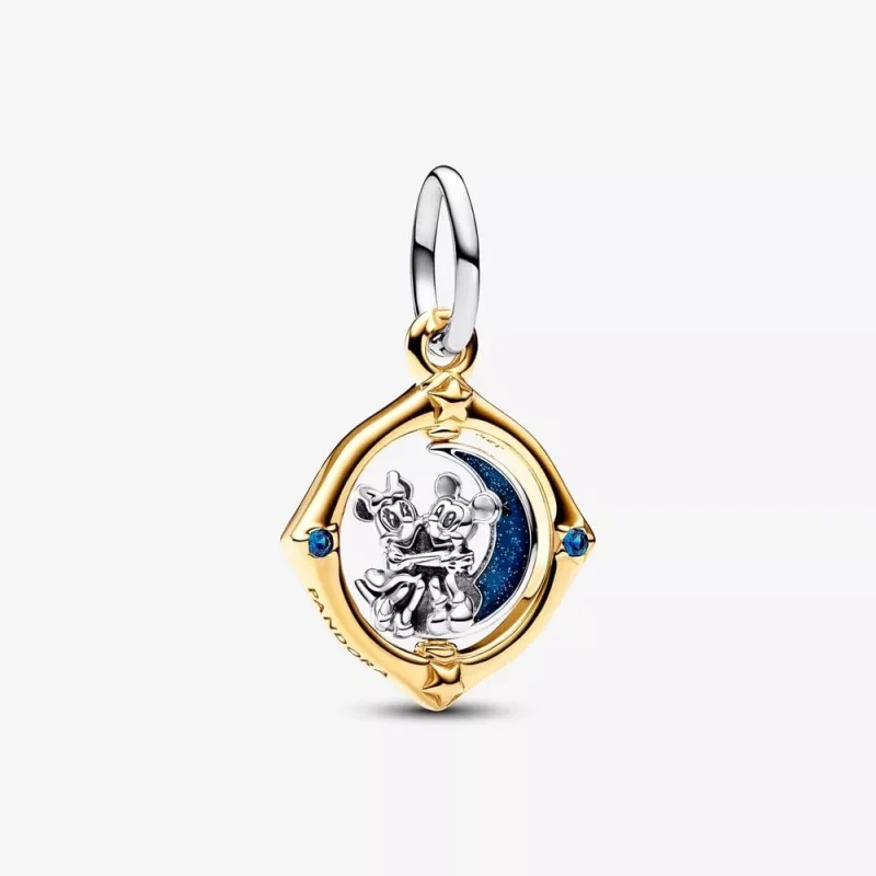 (afbeelding voor) Pandora Disney Mickey Mouse & Minnie Mouse Tweekleurige Draaiende Maan Hangende Bedel - 762955C01