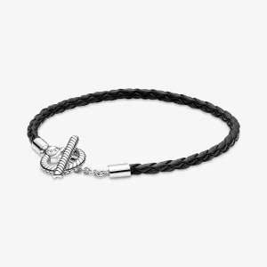 Pandora Moments Braided Leather T-bar Bracelet - 591675C01 (afbeelding voor) Pandora Moments Braided Leather T-bar Bracelet - 591675C01