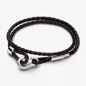 Pandora Moments Bruine Geweven Leren Armband - 593338C01 (afbeelding voor) Pandora Moments Bruine Geweven Leren Armband - 593338C01