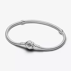 (afbeelding voor) Pandora Moments snake chain-armband met roos in bloei-sluiting - 593211C00