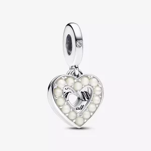 Pandora Parelmoer Wit Hart Dubbele Hangende Bedel - 792649C01 (afbeelding voor) Pandora Parelmoer Wit Hart Dubbele Hangende Bedel - 792649C01
