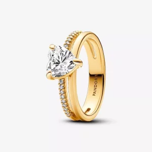 Pandora Ring met dubbele band en hart - 163100C01 (afbeelding voor) Pandora Ring met dubbele band en hart - 163100C01