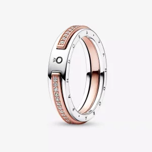 Pandora Signature tweekleurige logo & pavé ring - 182773C01 (afbeelding voor) Pandora Signature tweekleurige logo & pavé ring - 182773C01