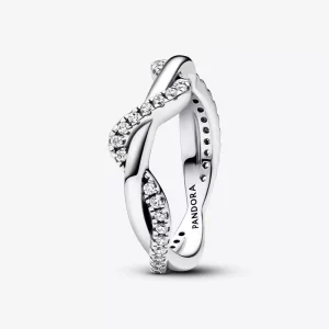 Pandora Sprankelende ring verstrengelde golf - 193098C01 (afbeelding voor) Pandora Sprankelende ring verstrengelde golf - 193098C01