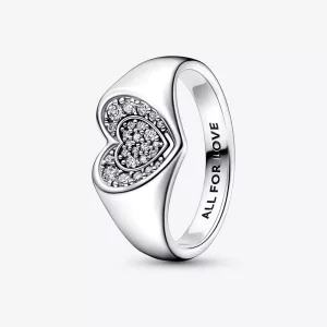 Pandora Stralende pavé hart zegelring - 192491C01 (afbeelding voor) Pandora Stralende pavé hart zegelring - 192491C01
