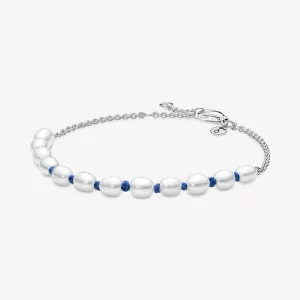 (afbeelding voor) Pandora Treated Freshwater Cultured Pearl Blue Cord Chain Bracelet - 591689C01