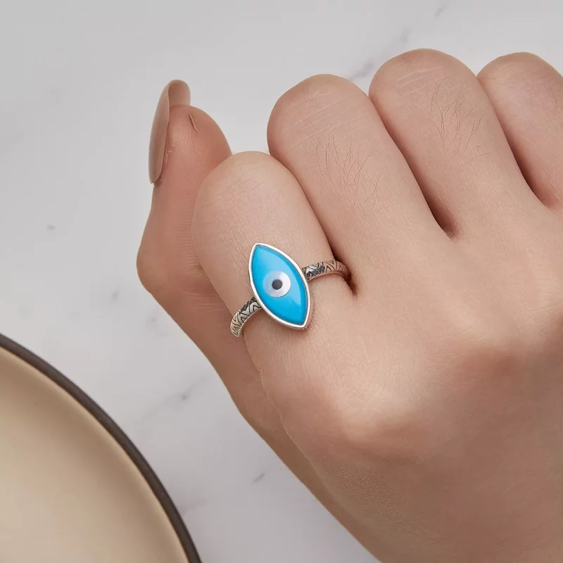 (afbeelding voor) Pandora Stijl Blauw Duivels Oog Open Ring - SCR937 - Bekijken 6