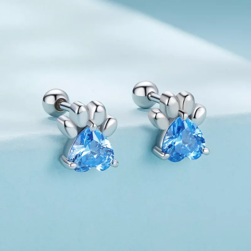 (afbeelding voor) Pandora-stijl Blauwe Hondenpoot Stud Oorbellen - SCE1574-LB - Bekijken 2