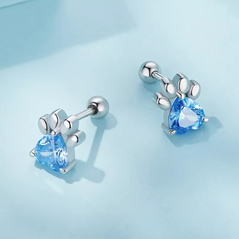 (afbeelding voor) Pandora-stijl Blauwe Hondenpoot Stud Oorbellen - SCE1574-LB - Bekijken 3