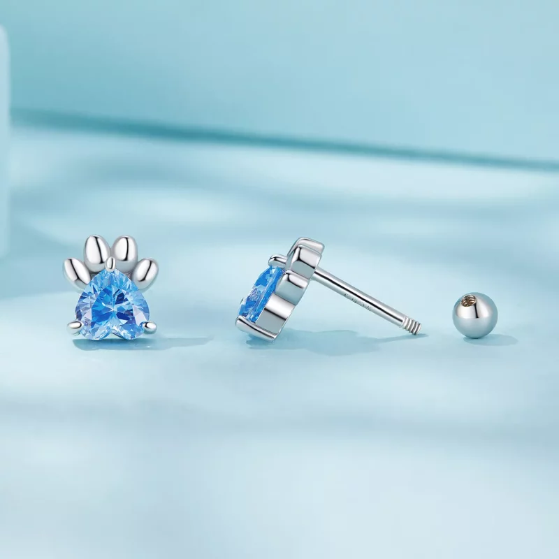 (afbeelding voor) Pandora-stijl Blauwe Hondenpoot Stud Oorbellen - SCE1574-LB - Bekijken 4