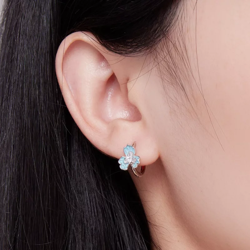 (afbeelding voor) Pandora Stijl Blauwe Iris Hoops Oorbellen - BSE843 - Bekijken 5