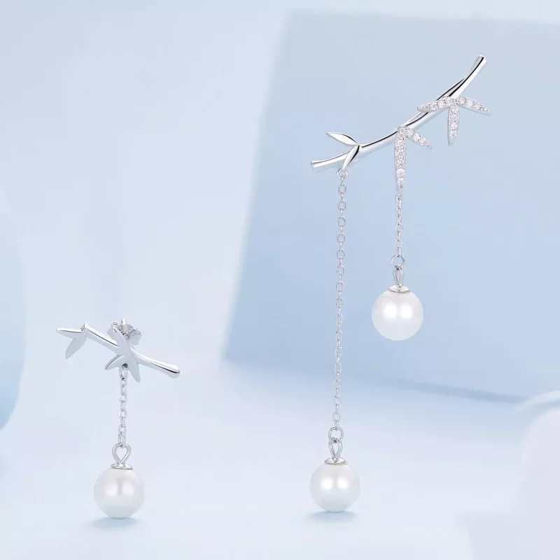 (afbeelding voor) Pandora-stijl Delicate Bamboe Schelp Kralen Hangende Oorbellen - BSE821 - Bekijken 3