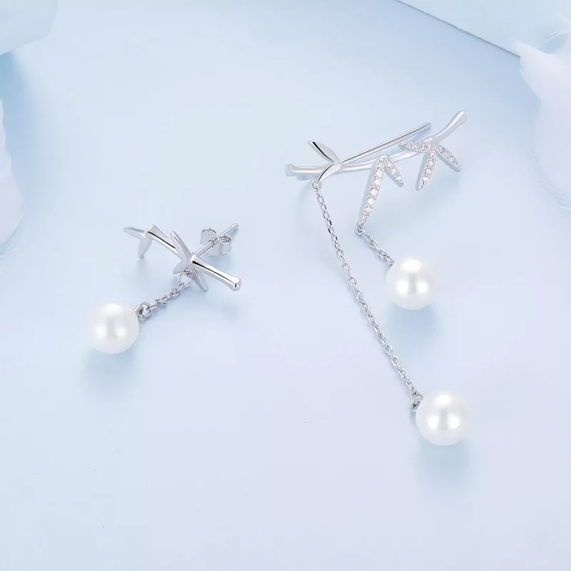(afbeelding voor) Pandora-stijl Delicate Bamboe Schelp Kralen Hangende Oorbellen - BSE821 - Bekijken 4