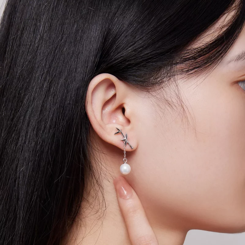 (afbeelding voor) Pandora-stijl Delicate Bamboe Schelp Kralen Hangende Oorbellen - BSE821 - Bekijken 5