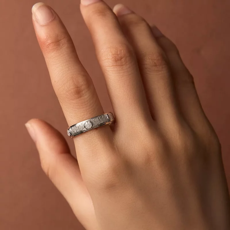(afbeelding voor) Pandora-stijl Delicate Moissanite Band Ring voor Mannen - MSR032 - Bekijken 6