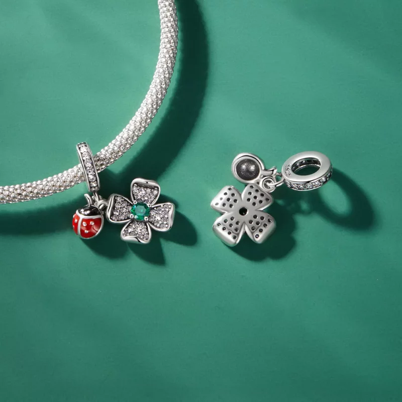 (afbeelding voor) Pandora Stijl Gelukkig Klavertje Vier Lieveheersbeestje Hanger Bedel - SCC2523 - Bekijken 4
