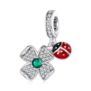 Pandora Stijl Gelukkig Klavertje Vier Lieveheersbeestje Hanger Bedel - SCC2523 (afbeelding voor) Pandora Stijl Gelukkig Klavertje Vier Lieveheersbeestje Hanger Bedel - SCC2523
