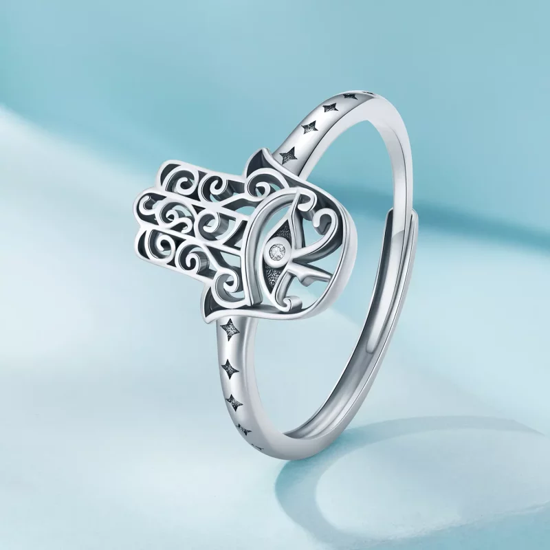 (afbeelding voor) Pandora-stijl Hand van Fatima Open Ring - SCR938 - Bekijken 2