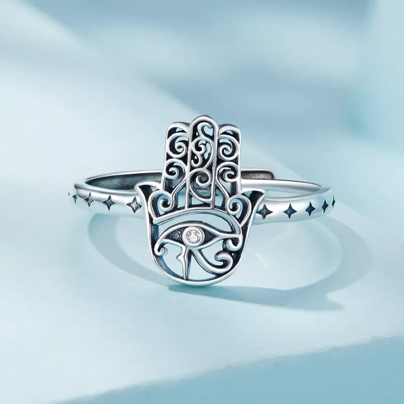 (afbeelding voor) Pandora-stijl Hand van Fatima Open Ring - SCR938 - Bekijken 3