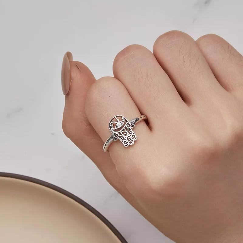 (afbeelding voor) Pandora-stijl Hand van Fatima Open Ring - SCR938 - Bekijken 6
