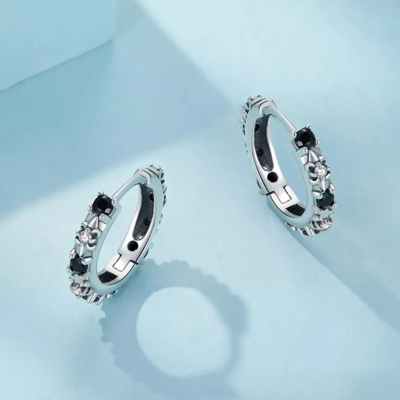 (afbeelding voor) Pandora-stijl Iris Hoops Oorbellen - SCE1605-BK - Bekijken 3