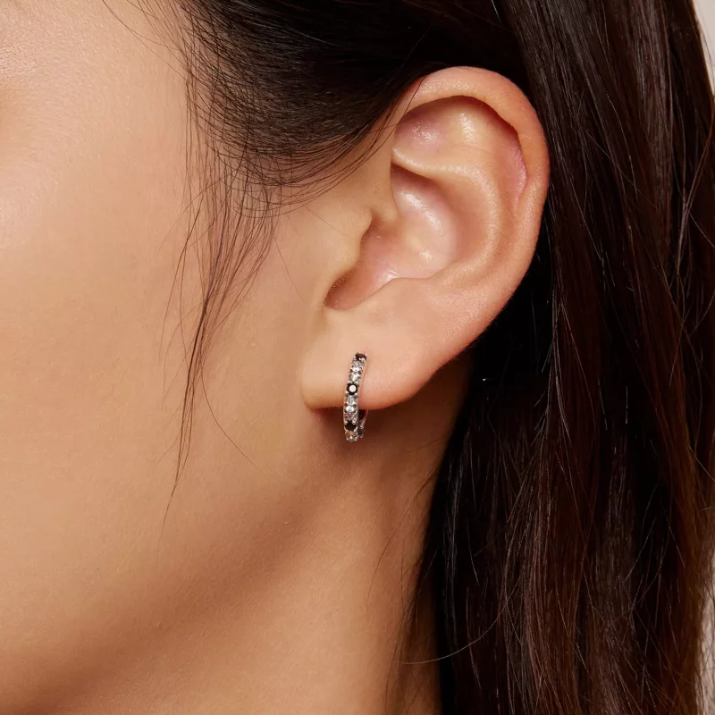 (afbeelding voor) Pandora-stijl Iris Hoops Oorbellen - SCE1605-BK - Bekijken 7