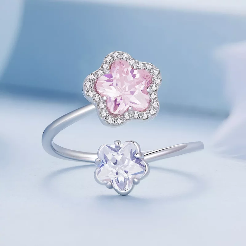 (afbeelding voor) Pandora-stijl Kleine Bloem Open Ring - BSR439 - Bekijken 3