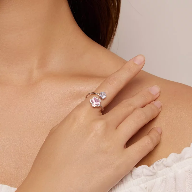 (afbeelding voor) Pandora-stijl Kleine Bloem Open Ring - BSR439 - Bekijken 4