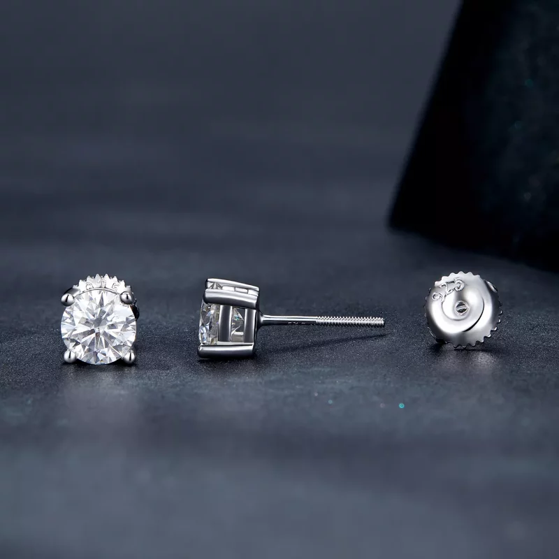 (afbeelding voor) Pandora Stijl Één karaat Vierklauw Moissanite Oorknopjes - MSE003-L - Bekijken 3